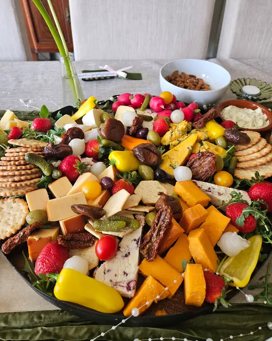 Cheese, dried fruit and crackers