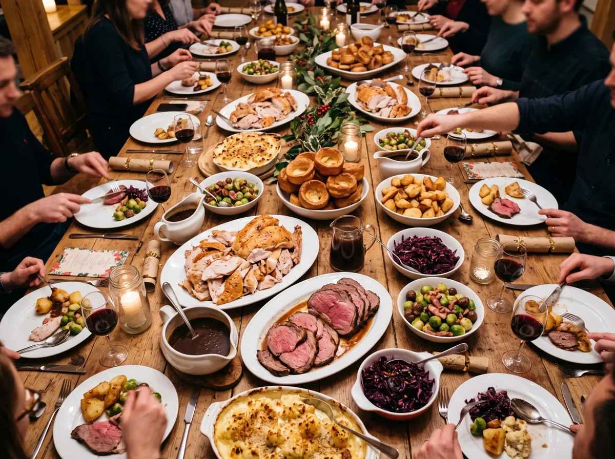A Christmas sharing feast laid out for an office party