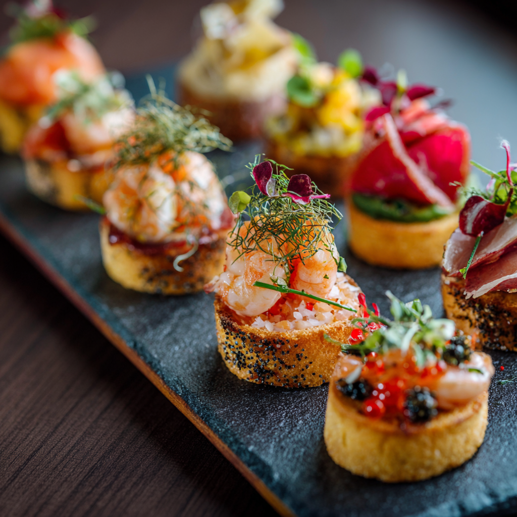 Canapés selection on slate