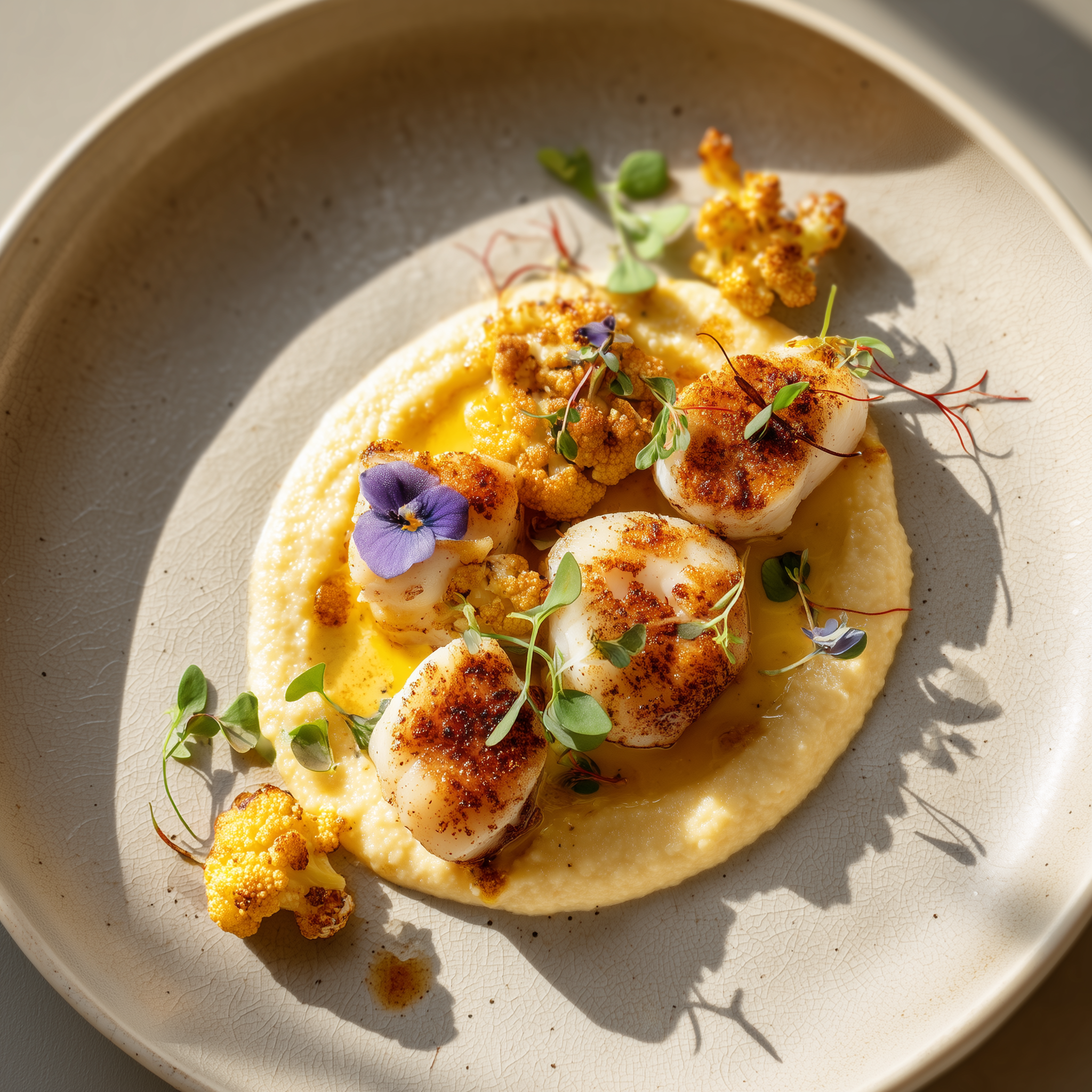 Seared scallops with cauliflower purée